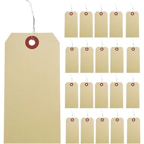 Étiquettes d'expédition vierges, 100 pièces, 12 x 6 cm, en papier manille, avec attache métallique, résistantes (1/4)