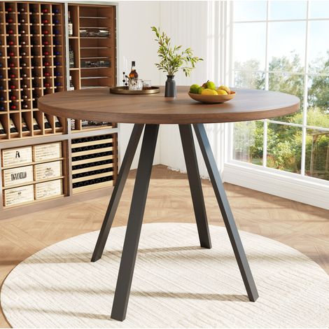 Esstisch 80x80x75 cm walnussfarben und schwarz aus MDF und Metall rund multifunktional (1/5)