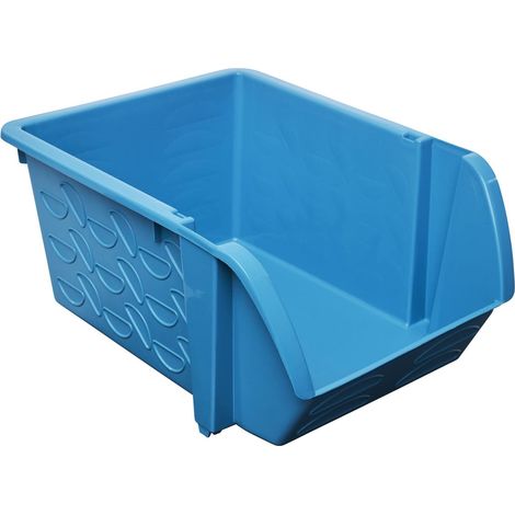 Boîte de rangement empilable stable - 27,5 x 20 cm - Sans BPA - Bleu - Fabriqué en Allemagne (1/4)