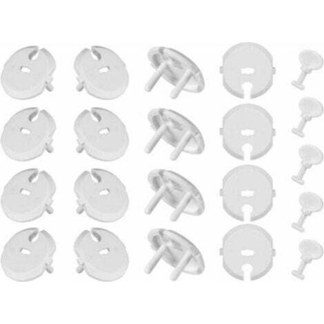 36pcs (30 caches prises + 6 clés) Caches Prises pour Enfant Sécurité avec Caches Prises Électrique à Mécanisme Tournant pour Prises Normalisées 2 Trous,Blanc (1/4)