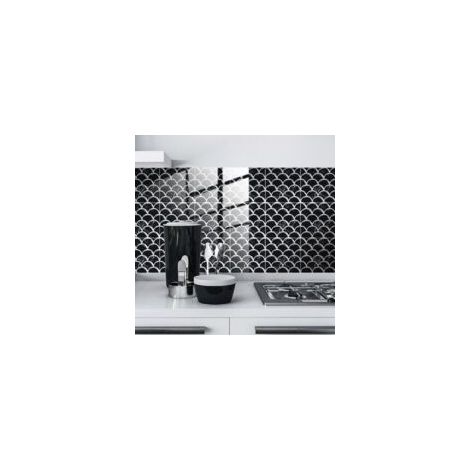 Set di 25 adesivi 3D per piastrelle di cucina e bagno - Squame di pesce in bianco e nero - Impermeabili - Resistenti all'olio - Adesivi murali Blacksplash - Crezuo