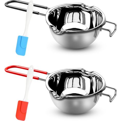2 creusets bain-marie 400/600 ml + 2 spatules, inox 304, poignée thermorésistante