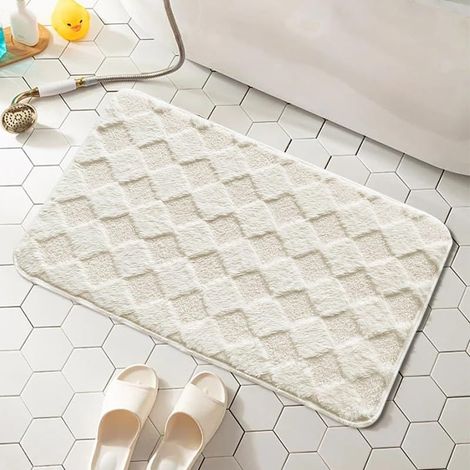 1 pcs Tapis de bain antidérapant et confortable en microfibre doux absorbant l'eau, blanc, 50 x 80 cm (1/3)