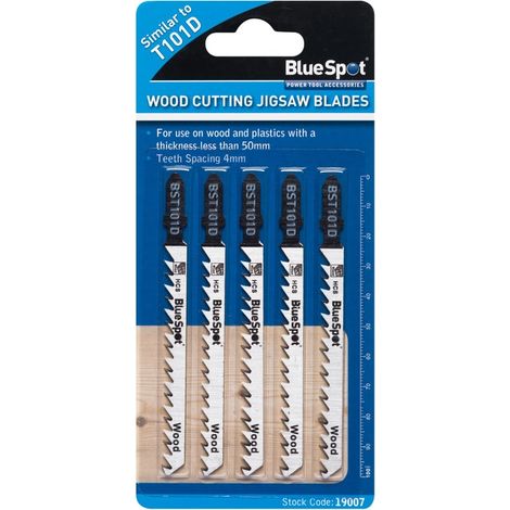 Blue Spot Tools 5 Piece HCS Fast Cut Jigsaw Blades for Wood (6 TPI)