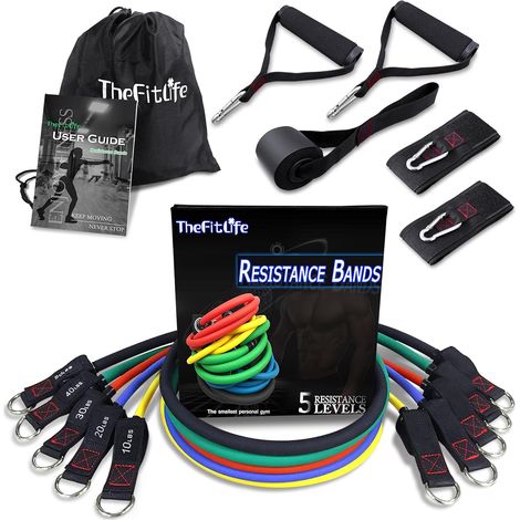 Bandes de Résistance avec Poignées - jusqu'à 110/150/200/250/300 lbs Empilables, Sangles Cheville, Ancrage Porte, Sac Inclus (1/5)