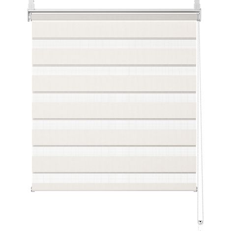 WOLTU Store Enrouleur Jour Nuit sans Perçage, 110x130 cm, Largeur du Tissu 106 cm, Pose Facile avec Clips, Store Occultant et Translucide, Crème (1/5)