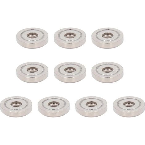 10 Stück silberne Topfmagnete mit Senkloch, starke Magnetkraft, vernickelt, NdFeB-Magnet