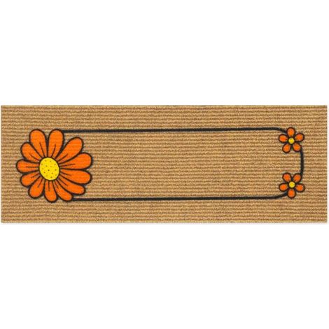 Zerbino Antiscivolo Salva Gradino 25x69 Assorbente Tappeto Ingresso Morbido 100% Made In Italy Fiore - Beige