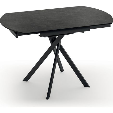 Tavolo Allungabile Roll 120x80cm in Ceramica Cemento Grigio Scuro e Struttura in Metallo Nero - Tavolo da pranzo moderno di design (1/3)