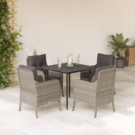 Ensemble à manger de jardin et coussins 5 pcs-Salon de jardin gris clair rotin 996019 (1/5)