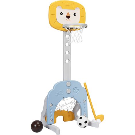 Panier de basket enfant jaune 3-en-1 réglable avec jeux de golf et football et base stable pour maison jardin et terrasse (1/5)