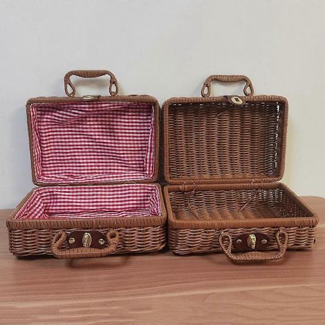 Rangement vintage pour valise en rotin tressé à la main, organisateur de voyage pour cosmétiques (1/4)