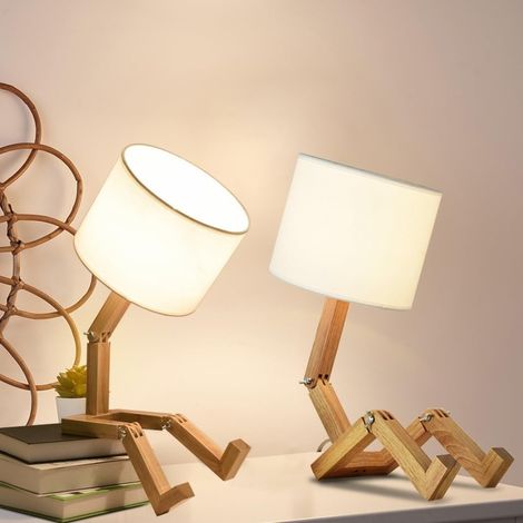 Lot de 2 lampes de table robot en bois à LED, lampes de bureau réglables pour enfants, idéales pour la chambre et la décoration intérieure. (1/5)
