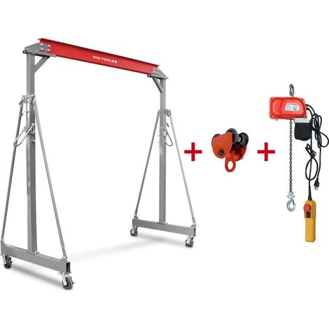 Mw Tools – Grue à portique mobile 1 t – Hauteur réglable 2400-3600 mm – Charge maximale 1 t – Roues pivotantes avec frein – PTLK1SET300 (1/5)