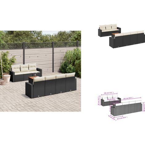 8-tlg. Garten-Sofagarnitur mit Kissen Schwarz Poly Rattan - Gartensortiment - Outdoor Möbel - Gartenlounge - Lounge Set - Rattan Gartenmöbel (1/3)