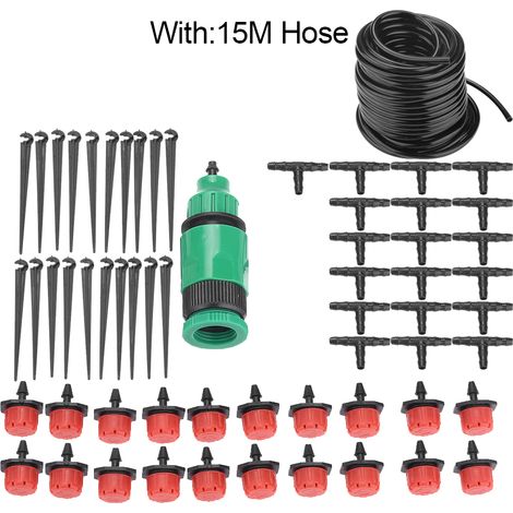 Kit d'arrosage goutte-à-goutte pour serre de jardin 15m avec buses et arroseurs pour plantes et pelouse