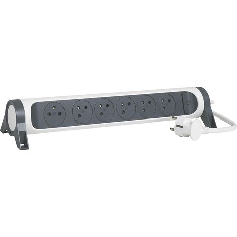 Multiprise Rotative Avec Interrupteur à Voyant LED - 6 Prises Surface avec Terre - Cordon 1,5m - Blanc et Gris Foncé (1/5)
