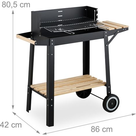 Barbecue mobile con ripiani per giardino grande superficie di cottura regolabile 115 x 60 x 100 cm in metallo nero 130016759