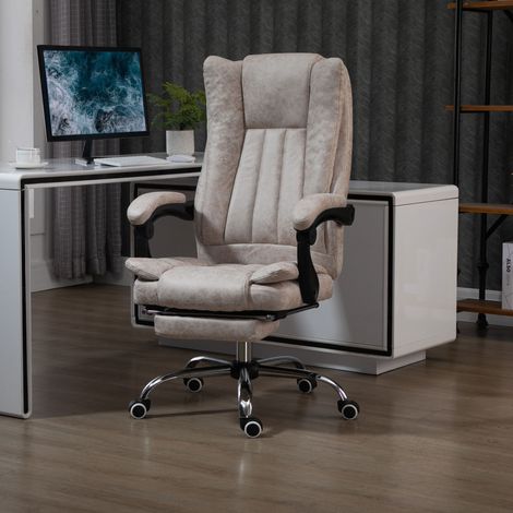 Chaise de bureau en microfibre beige avec fonction inclinable, accoudoirs, roulettes pivotantes et repose-pieds. (1/5)