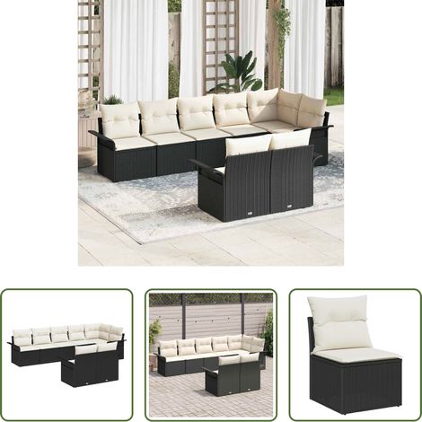 Poly-Rattan - Gartensofa-set mit Kissen 8 pcs Schwarz Poly-Rattan (1/5)
