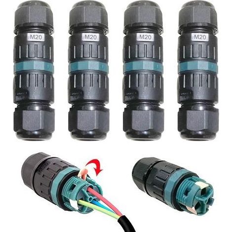 IP68 Connecteur Câble Étanche 9-12 mm - Manchon Raccordement 3 Broches & 2 Broches - Boîte de Jonction Extérieure Noire pour Jardin, Terrasse, Toiture, Sol et Espaces Extérieurs (1/5)
