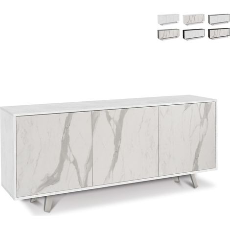 Sideboard mit drei Türen aus Ossido White Marble 177x41x h74 cm (1/4)
