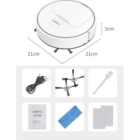Robot Nettoyeur Automatique 3 en 1 Robot Balai Intelligent Aspirateur Paresseux MéNage Nettoyage sans Fil Robot Balayeur, Blanc B (1/5)