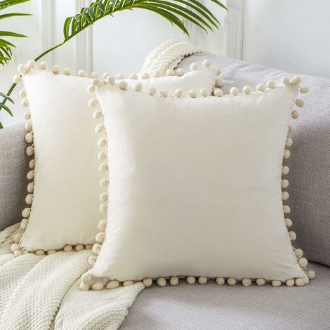 Cushion Cover 50x50 Sofa Decoration Living Room Bedroom Cream White Set of 2 Large Velvet Decorative Cushion Cover for Indoor Home (1/4)