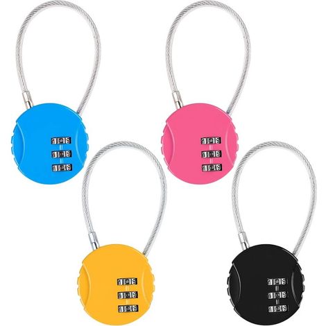 4 PCS Cadenas Code,Cadenas Code à 3 Chiffres (4 Couleur),Cadenas Valise Avion,Cadenas Câble à Code pour Vélo, Sac de Voyage,Casier ou Sac à Dos (1/5)