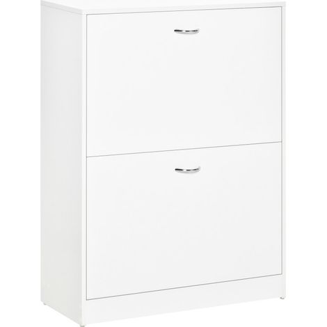 Casier à Chaussures Slim Peu Encombrant , 2 Portes à Rabat et Double Profondeur , Meuble à Chaussures pour l'Entrée de la Maison, Blanc, 24x60x80 cm (1/5)