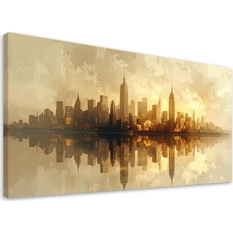 Bild auf Leinwand Moderne Stadt der Zukunft in Beige und Gold 80x40 (1/5)
