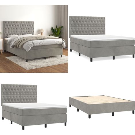 Boxspringbett mit Matratze Hellgrau 140x190 cm Samt - Boxspringbett - Samtbett - Doppelbett - Luxusbett - Schlafsystem - Home & Living (1/5)