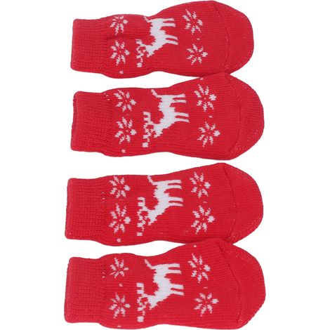 Lot de 4 paires de chaussettes pour chien, motif Noël, chaudes et antidérapantes, en coton tricoté, pour chat, pour la maison et l'intérieur. (1/5)