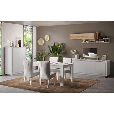Salle à manger complète moderne blanc laqué mat Rosine (1/5)