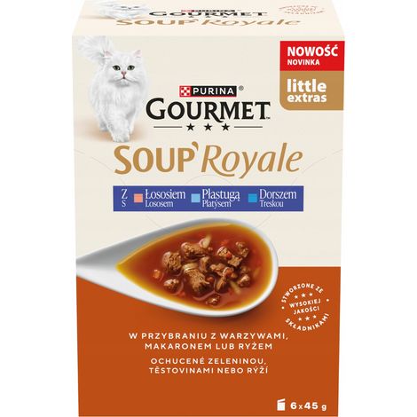 Aliment humide gourmet pour chat au saumon, au poisson plat et à la morue, 6 x 45 g (1/3)