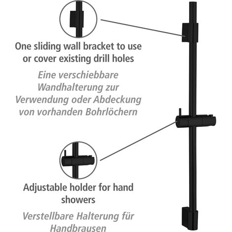 Wenko Asta per doccia Classic, asta per doccia con supporto per doccetta a mano per doccia o vasca in acciaio inossidabile con supporto a parete mobile, dimensioni (L/P x A): Ø 2,2 x 70 cm, nera (1/3)