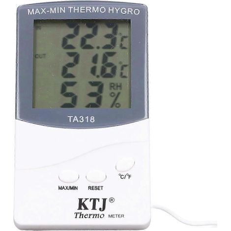Thermomètre numérique intérieur/extérieur, humidité relative de 25 % à 98 %, plage de température de 50 à 70 °C, avec sonde, grand écran, fonction de mesure intelligente de la température et de l'humi (1/4)