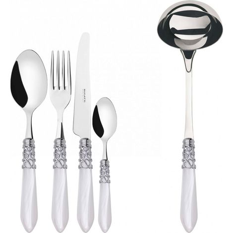 MELODIA Ghiera Cromata, Posate Set 49 Pz, Scatola Legno Wengè, - Colore: Bianco (1/2)