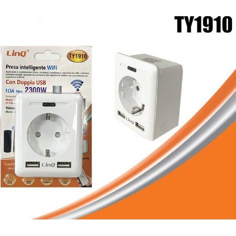 Linq - Presa Intelligente Spina A Muro Wifi Domotica Android Ios 2 Usb 10a 2300w Ty1910 -