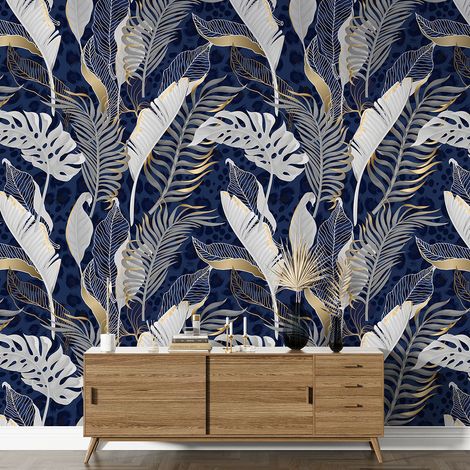 Papier peint motif XL - Motif botanique - 2 LÉS de 65x260 cm - Surface L 130 x H 260 cm (1/5)