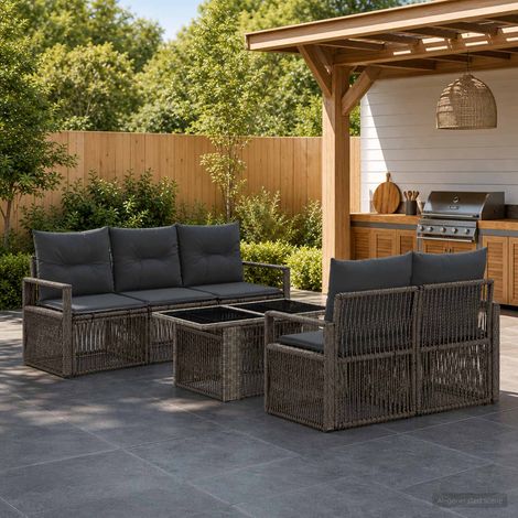 vidaXL Set Divano da Giardino 6 pz Grigio e Grigio Scuro polyrattan (1/5)