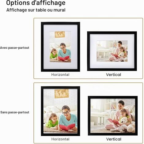 Cadres Photo 21x30cm (A4) Noir , En bois composite avec verre véritable - Horizontal ou Vertical pour accrocher au mur ou décorer une table (1/3)