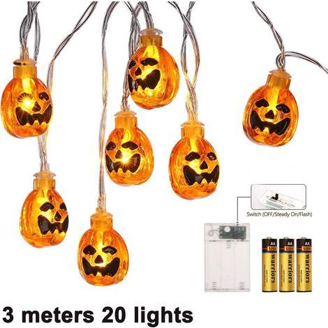 Guirlande Lumineuse Citrouille - 3 m - 20 LED - Alimentation Piles - Décoration Halloween Extérieur Intérieur (1/5)