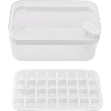 Bac à glaçons à démoulage facile en plastique, 32 compartiments, avec couvercle et pelle pour congélateur, blanc (1/5)