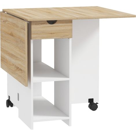 Compact Folding Dining Table with Drop Leaf Design,Space-Saving Table with Drawer and Storage Shelves for Kitchen and Dining Room,Oak Finish