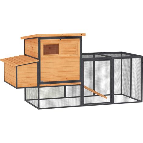Cage à poules bois acier tiroir déjection toit ouvert 192x81.5x104cm orange