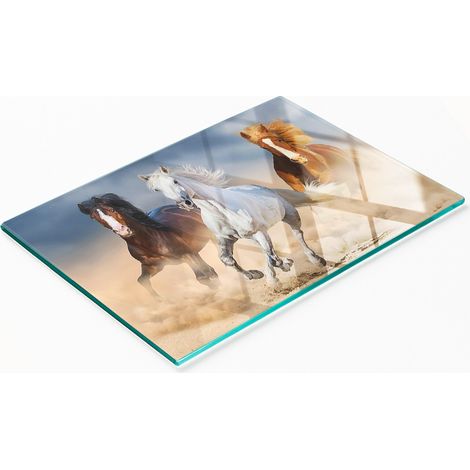 Tabla de cortar decorativa de cristal para cocina con dise帽o de caballos en el desierto, 80 x 52 cm.