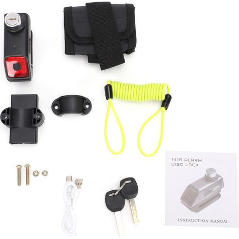 Antivol frein disque rechargeable 120dB avec feu arrière – Câble rappel 4FT vélo moto vélo électrique, sécurité (1/5)