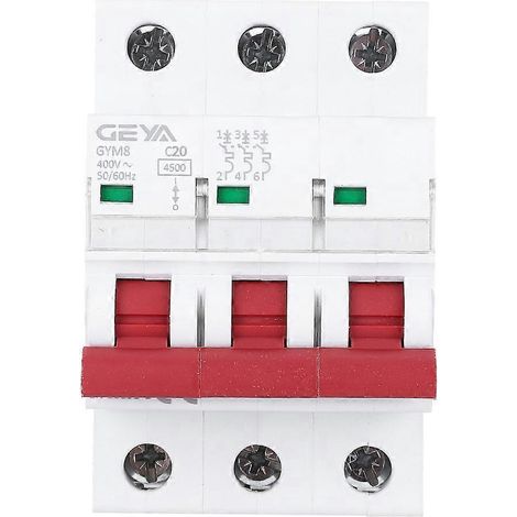 GYM8-C45 Miniatur-Leistungsschalter, 3-polig, 400 V AC, beidseitige Sammelschienenverdrahtung, 20 A