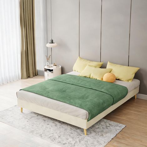 Tête de lit beige en tissu métal 200 x 140 x 14 cm (1/5)